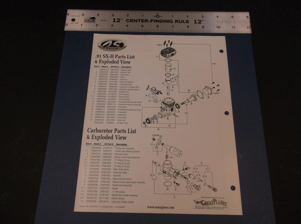 DE COLECCIÓN O.S. MOTORES .91SX-H R/C HELICÓPTERO MOTOR FOLLETO 2 CARAS *G-COND* Foto 2 de 2