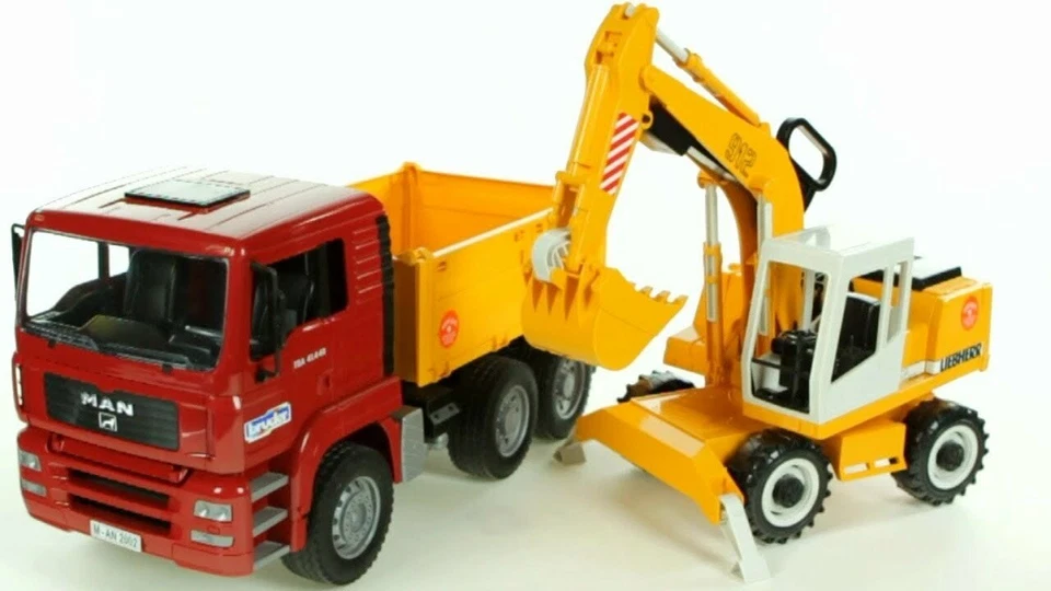 Bruder Dumper MAN TGA 02751 Camión Rojo Con Excavadora - Imagen 3 de 4