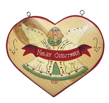 Hand painted Angel Wood Heart Plaque Sign Merry Christmas