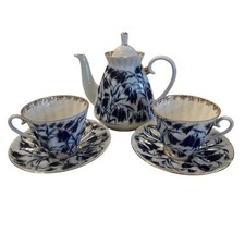Imperial Lomonosov Porcelain Cobalt Blue 22K Gold Teapot Cups Saucers Bluebells
