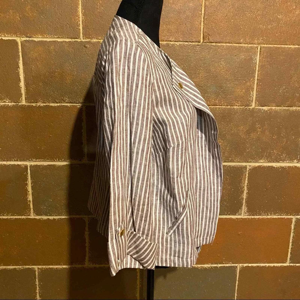 Chaqueta Blazer Chico's Rayas 100% Lino Frente Abierto Para Mujer L Grande Foto 4 de 4