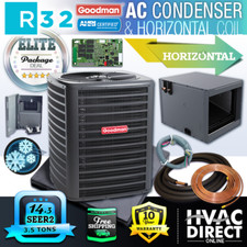 Goodman 3.5 Ton Central Air Conditioning Condenser & Horizontal Coil AC System