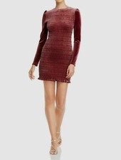 Aqua Womens Smocked Puff Sleeves Mini Bodycon Dress Wine M NWT