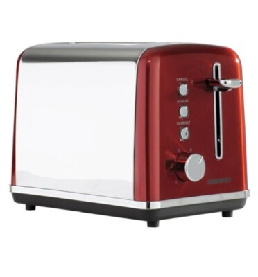Neu Daewoo Kensington Toaster 2 Scheiben Auftauen Aufwärmen Edelstahl rot 810 W UK