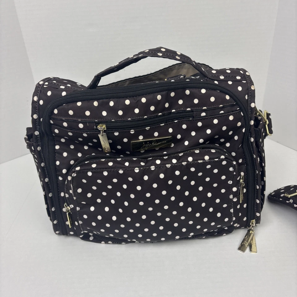 Bolsa de pañales JuJuBe marrón blanco lunares bebé correas de viaje mochila almohadilla defectos Foto 3 de 4