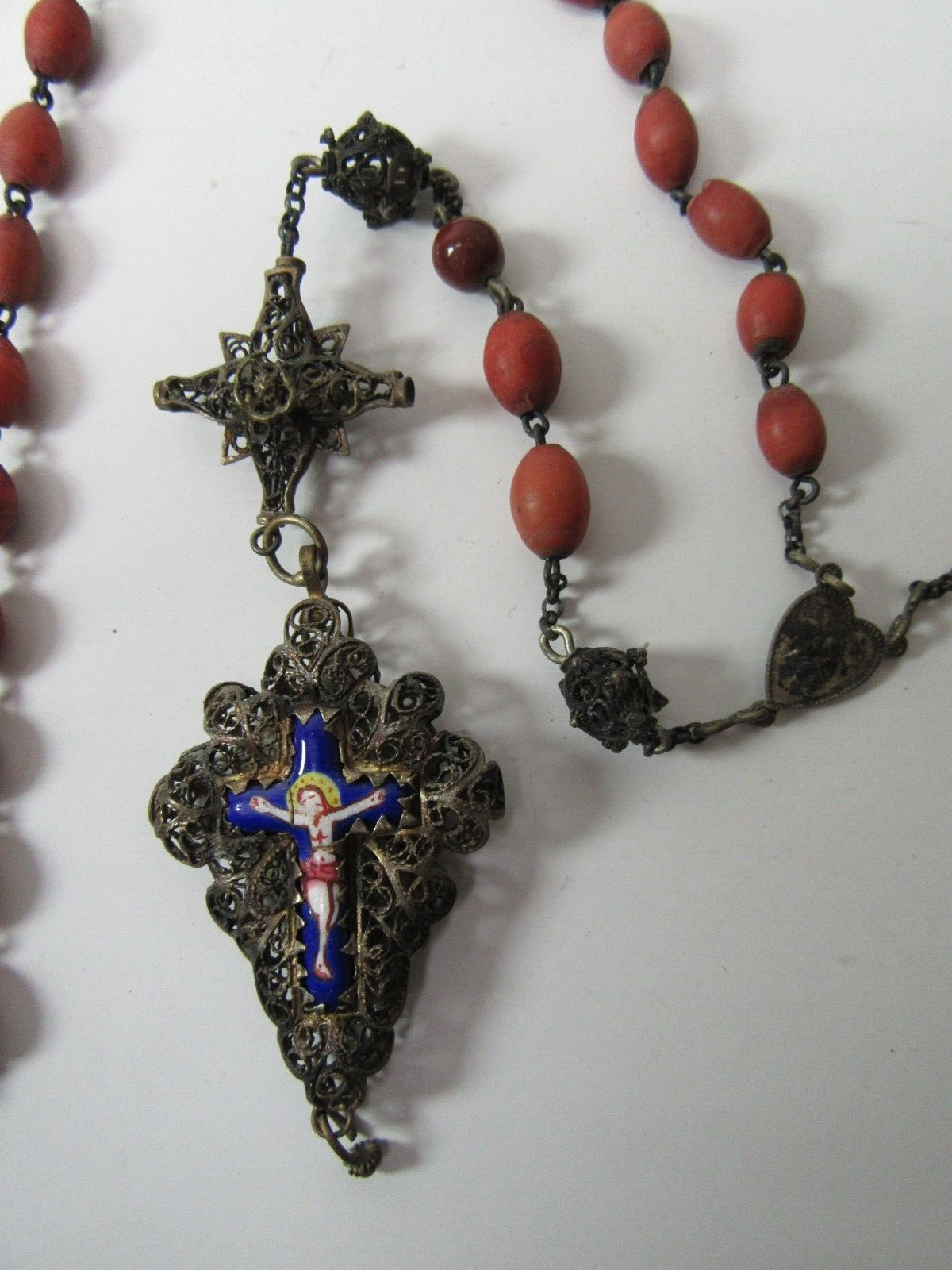 Antiker Rosenkranz Silberfiligran Silber Filigran mit Email Kreuz Emailkreuz