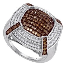10kt White Gold Womens Round Brown Diamond Square Cluster Ring 3/4 Cttw