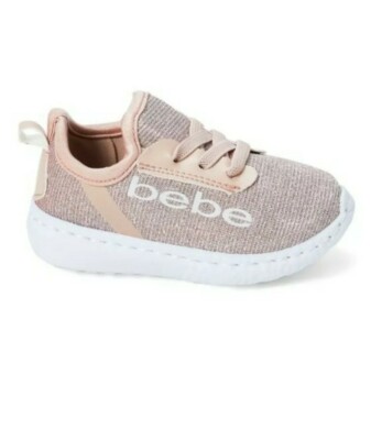 BEBE Baby Girl Rose Gold Glitter Mesh Sneaker Infant Shoes Size