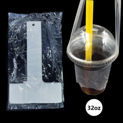 100x 32oz Coffee Cup Holder Bubble Tea Plastic Carrier Bag