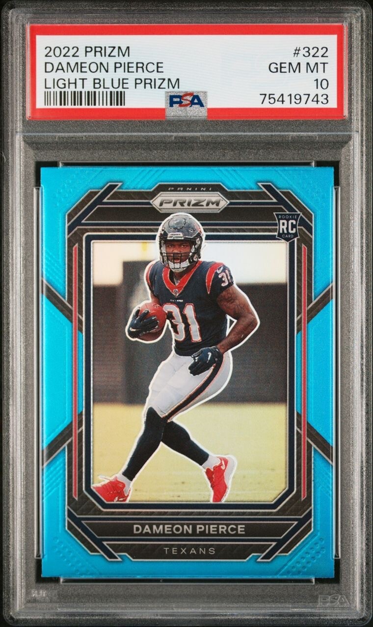 2022 Panini Prizm Dameon Pierce Rookie Light Blue Prizm Houston Texan 322 PSA 10