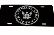 US NAVY A1 Logo Car Tag Diamond Etch on Black Aluminum License Plate