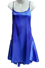 Rosie Night Blue Nylon Satin Black Lace BABY DOLL Set Lingerie Med.