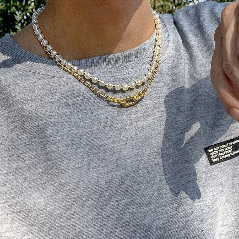 Style Necklace Imitation Pearl Necklace Men Clavicle Chain Fashion