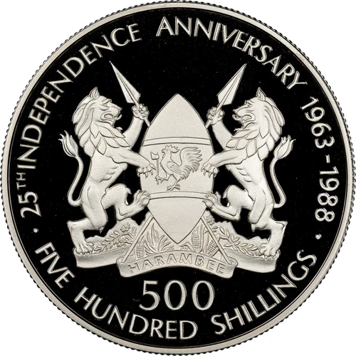 KENYA 500 Shillings 1988 Silver Proof '25th Independence' NGC PF69 Ultra Cameo