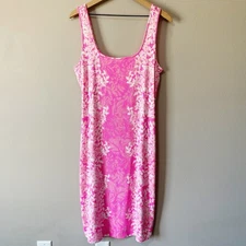 Lilly Pulitzer Neon Pink Floral Mick Ribbed Midi Dress Size Large Southern