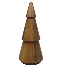 NEW 15" Tall Carved Solid Wood Cone Christmas Tree Holiday Tabletop Mantle Decor