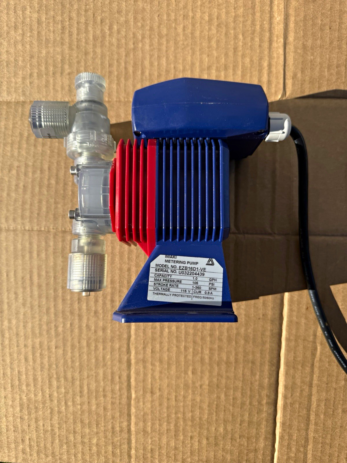 Iwaki EZB16D1-V Model Diaphragm Metering Pump 1.0 GPH Max 105 PSI