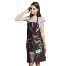 PU Kitchen Oil Waterproof Aprons For Women With Pocket Cooking Dish Washing