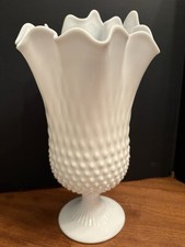 12 Fenton Milk Vase Whitev  Hobnail Handkerch...