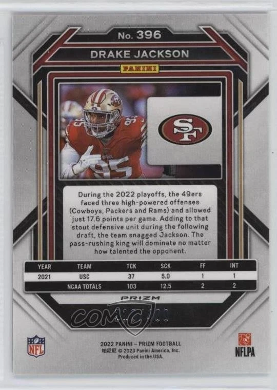 2022 Panini Prizm Rookies Pandora Prizm /400 Drake Jackson #396 Rookie RC - Image 2 of 2