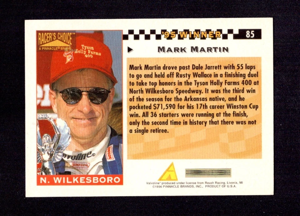 1996 Racer's Choice #85 Mark Martin RW EX/EX+ 9110 - Image 2 of 2