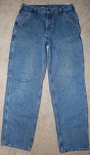 Carhartt Jeans Mens 34 x 34 Blue Denim Carpenter Dungaree Fit Workwear B13 DPS