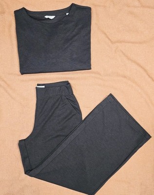 Max Studio 2pc Set Womens S Dark Brown Top Wide Leg Pants Lounge Travel Excellen