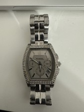 Fossil Silver Tonneau Wristwatch Gem-Set Bezel Multi-Dial Date Stainless Steel