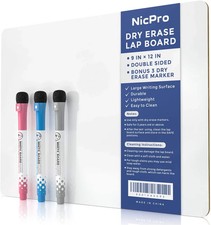 Nicpro 9 x 12 inches Double Sided Dry Erase A4 Lapboard with 3 Water-Based Pens