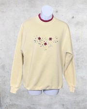 Vintage Lee Floral Embroidered Cream Crewneck Sweatshirt Cotton Blend Large