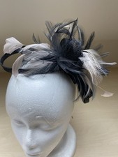Grey And Cream Feather Fascinator With Metal Head Band. New