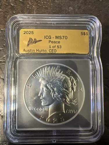 2025-P Uncirculated Peace Silver Dollar ICGMS70 (Perfect Grade) Gold Label 1-53