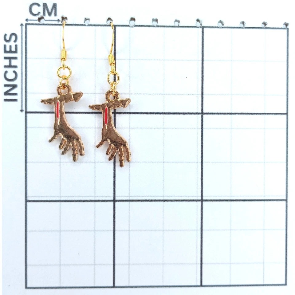 Pendientes Colgantes Mano Zombie - Espeluznantes Joyería Halloween Tono Dorado con Detalle Rojo Foto 3 de 4