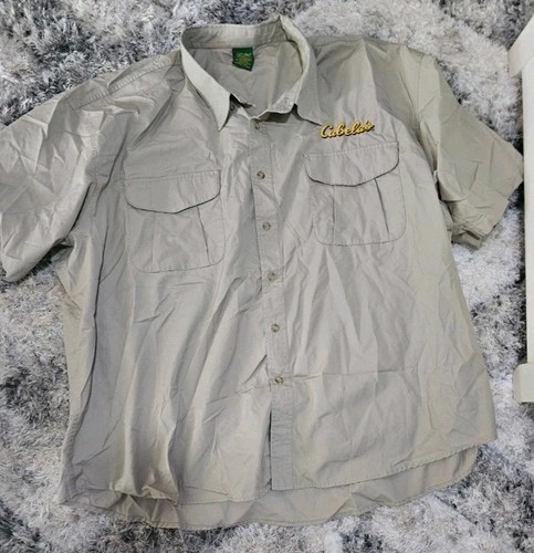 2 Vintage Cabela's Mens Shirts 4XL Khaki Men's Short Sleeve Button Down Logo