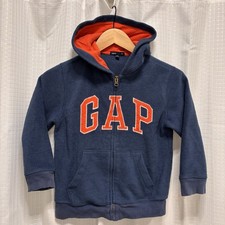 GAP Hooded Full Zip Hooded Sweatshirt Fleece Logo Navy Orange Big Kids Size 6-7