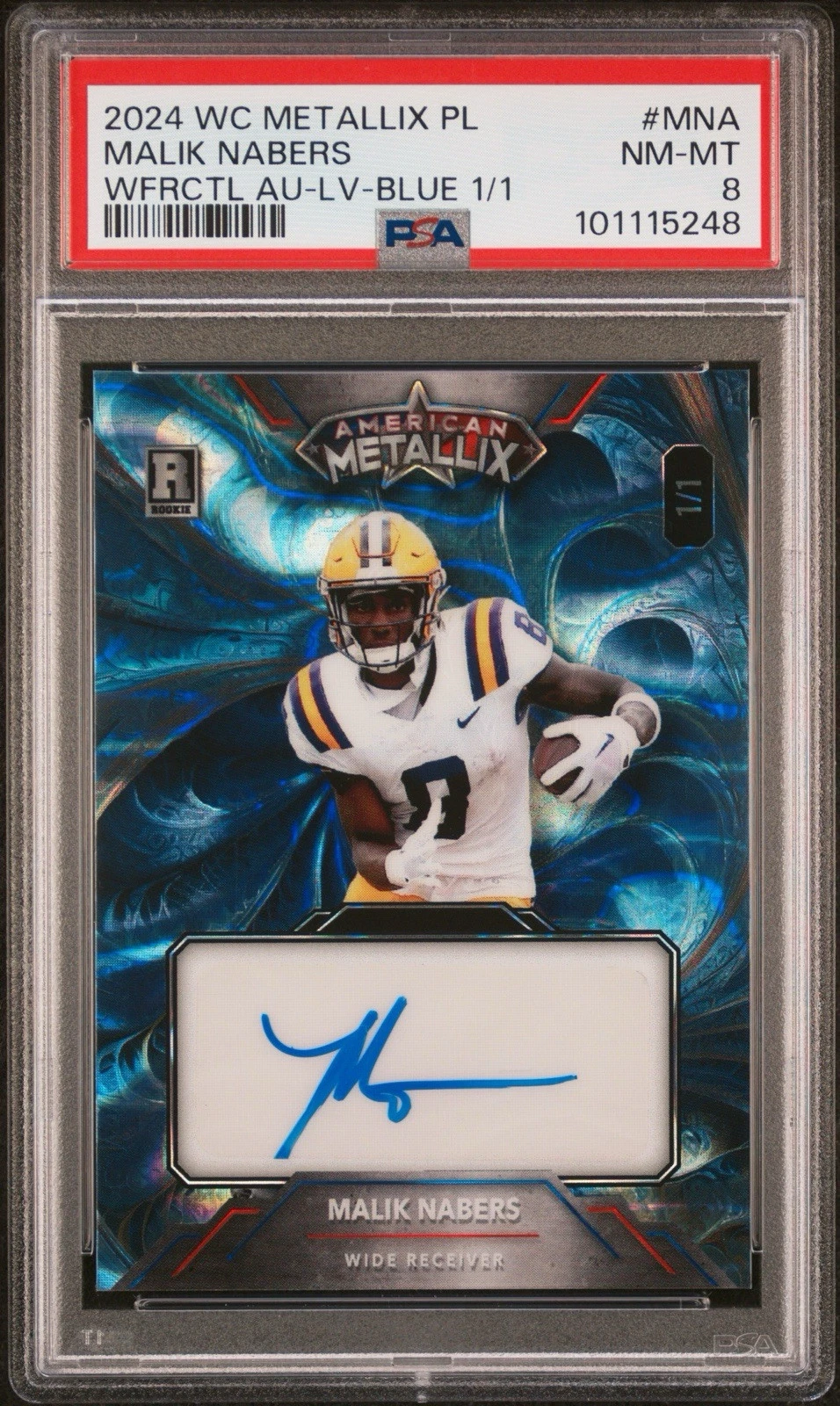 Malik Nabers Wild Card American Metallix Hobby Pro-Look Wildfractal Autographs #MNA Lava Foil-Blue 1/1