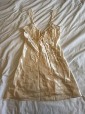 Vintage Dentelle Night Gown/ Slip Dress Cream Embroidery Floral Size S