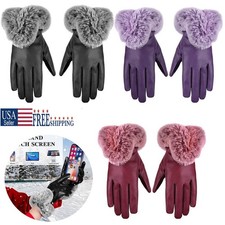 Women Winter Gloves Thermal Linning Warm Soft Fleece Leather Driving Gloves USA