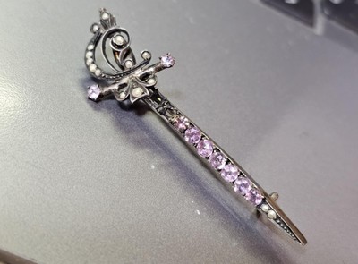 Antique 900 silver Victorian Anglo Raj Indian Turban?Brooch Pin Pink stone Pearl