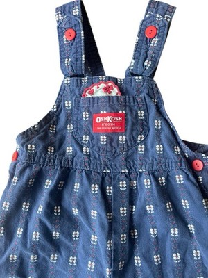 Vintage OshKosh B'gosh Toddler Girls 3T Floral Denim Overalls Red