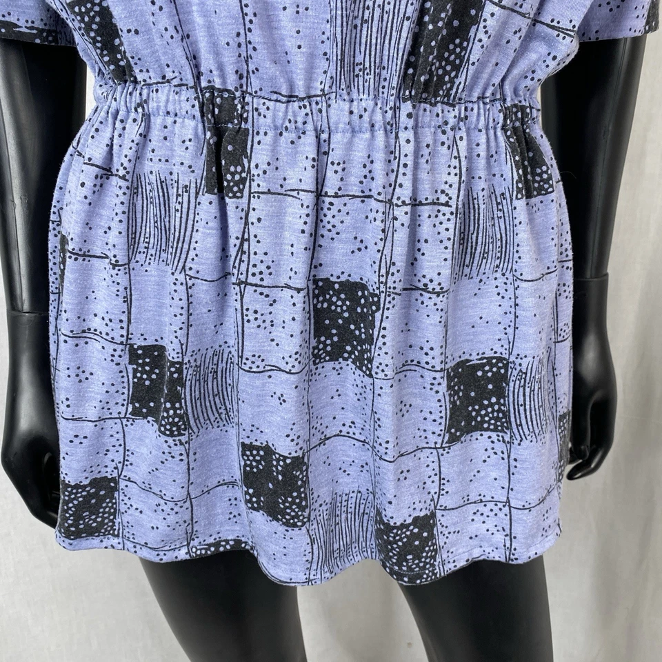 Blusa Top Años 70 Cuadros Estampado Dados Azul y Negro Cintura Talla L/XL New Wave Foto 4 de 4