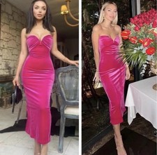 ZARA NEW Pink Velvet Midi pencil Dress MEDIUM Suit UK 10-12