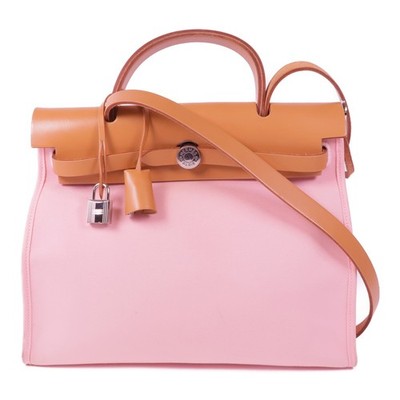 *15%OFF* HERMES PHW Herbag PM 2 Way Shoulder Bag Canvas Rose Sakura/Pink
