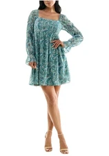 Jolt Mini Dress Womens M Floral Babydoll Bell Sleeve Boho Feminine Y2K