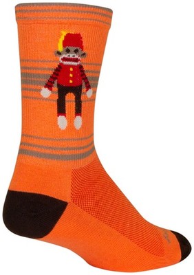 SockGuy Funky Monkey Crew Socks - 6'', Orange/Red/Brown, Small/Medium