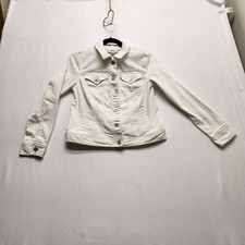 Style Co White Denim Jacket Jean Trucker S Cropped Summer Boho Classic Retro