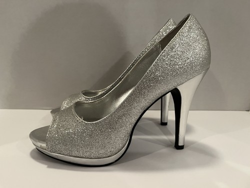 Scarpe eleganti donna Rampage Gracee tacco alto decolte argento glitter taglia 8,5 - Foto 2 di 12