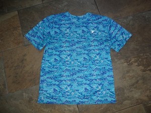 Reel Legends Blue Digital Camo Fishing Beach Shirt Quick Dry youth XL Sh sleeve