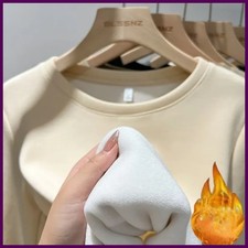 Winter Women Thermal Underwear Tops Round Neck Fleece Basic Pullover Autumn Slim