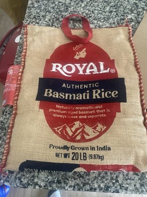 Royal Authentic Basmati Rice 20lb Jute Feed Sack Beige Red Black Collectible